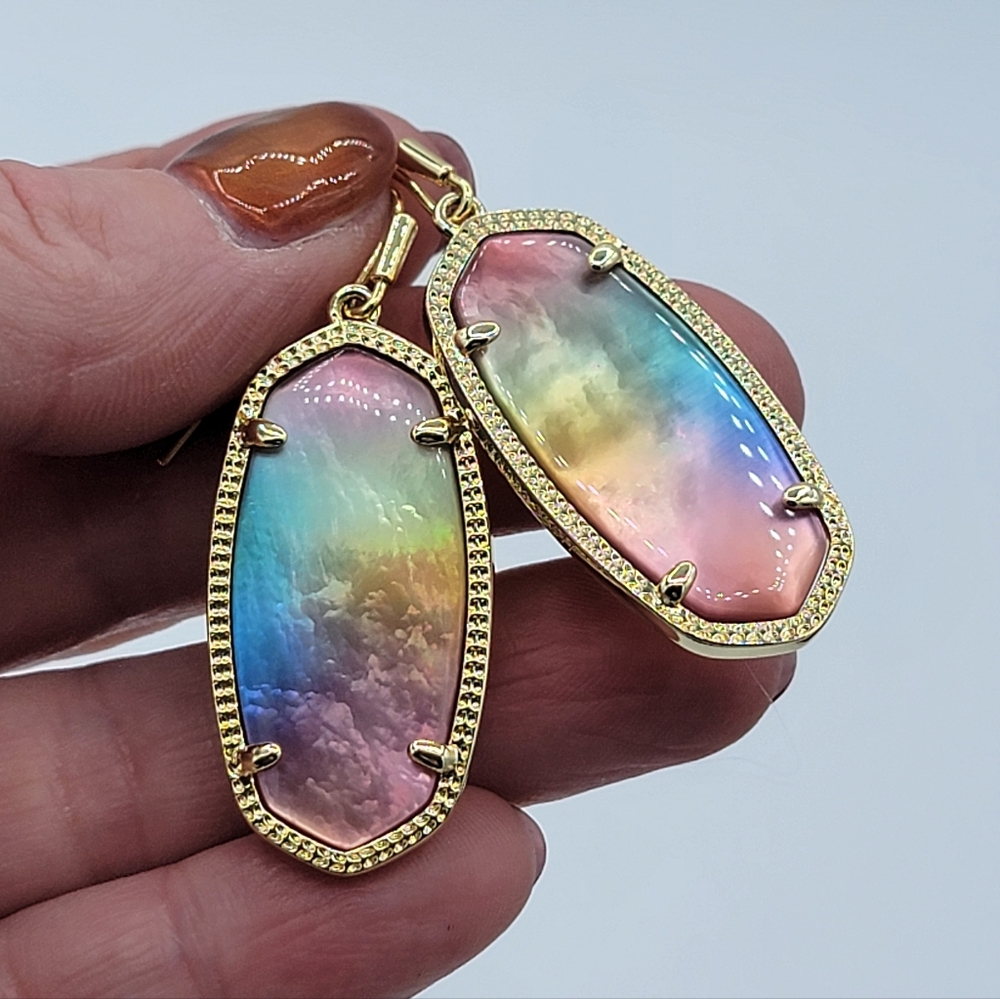 Kendra Scott Elle Earrings Yellow Watercolour Illusion NEW #2901